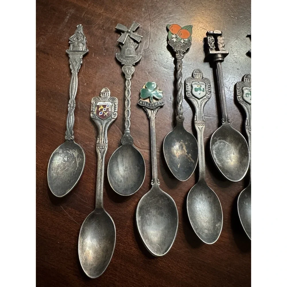 Souvenir Spoons‎ Lot 15 Silver Plate Europe Ireland England Travel Vintage Older